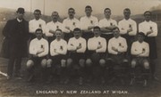 ENGLAND RUGBY LEAGUE TEAM 1908 POSTCARD - BEFORE MATCH V NEW ZEALAND (SECOND EVER INTERNATIONAL MATCH)