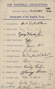 ENGLAND FOOTBALL TEAM 1946 AUTOGRAPH SHEET