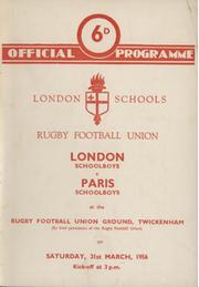 LONDON SCHOOLBOYS V PARIS SCHOOLBOYS 1956 RUGBY UNION PROGRAMME
