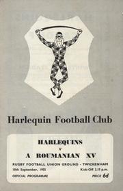 HARLEQUINS V A ROUMANIAN XV 1956 RUGBY UNION PROGRAMME