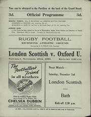 LONDON SCOTTISH V OXFORD UNIVERSITY 1950 RUGBY UNION PROGRAMME
