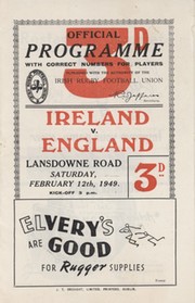 IRELAND V ENGLAND 1949  RUGBY UNION PROGRAMME (TRIPLE CROWN)