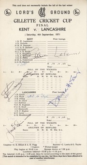 KENT V LANCASHIRE 1971 (GILLETTE CUP FINAL) SIGNED CRICKET SCORECARD