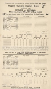 ENGLAND V AUSTRALIA 1956 (OVAL) CRICKET SCORECARD