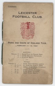 LEICESTER RUGBY CLUB 1923 TOUR ITINERARY - TO PARIS, PORTSMOUTH & PLYMOUTH