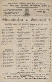 GLOUCESTERSHIRE V SOMERSET 1883 CRICKET SCORECARD (W.G.GRACE)