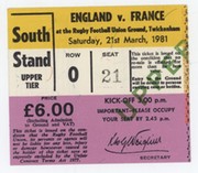 ENGLAND V FRANCE 1981 RUGBY UNION TICKET (FRANCE GRAND SLAM)