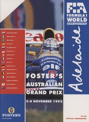 AUSTRALIAN GRAND PRIX 1992 MOTOR RACING PROGRAMME