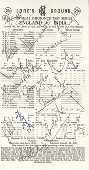 ENGLAND V INDIA 1990 CRICKET SCORECARD - SIGNED BY INDIAN TEAM