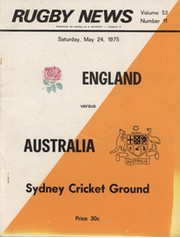 AUSTRALIA V ENGLAND 1975 RUGBY UNION PROGRAMME