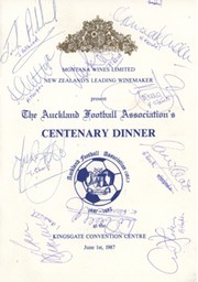 AUCKLAND FOOTBALL ASSOCIATION 1987 DINNER MENU - SIGNED BY EVERTON 