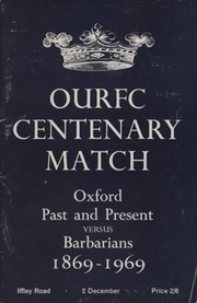OXFORD UNIVERSITY V BARBARIANS 1969 RUGBY UNION PROGRAMME - OURFC CENTENARY MATCH