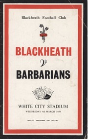 BLACKHEATH V BARBARIANS 1959 RUGBY UNION PROGRAMME