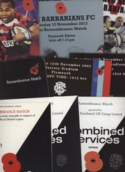COMBINED SERVICES V THE BARBARIANS (REMEMBRANCE MATCH) RUGBY UNION PROGRAMMES 1997-2014 (X 14)