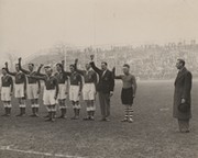 ROYAL NAVY V ARMY 1948 RUGBY UNION PHOTOGRAPH - CHEERING THE KING