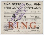 ENGLAND V SCOTLAND 1924 RUGBY UNION TICKET (ENGLAND GRAND SLAM)