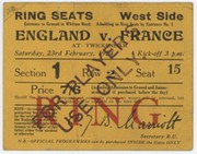 ENGLAND V FRANCE 1924 RUGBY UNION TICKET (ENGLAND GRAND SLAM)