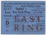 ENGLAND V NEW SOUTH WALES 1928 RUGBY UNION TICKET