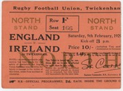 ENGLAND V IRELAND 1929 RUGBY UNION TICKET 