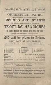 TROTTING RACES 1889 (GREENWICH PARK, AINTREE) OFFICIAL CARD