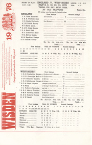 ENGLAND V WEST INDIES 1976 (OLD TRAFFORD) CRICKET SCORECARD