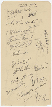 INDIA 1952 CRICKET AUTOGRAPHS (+ PLAYERS TEAM 1952)
