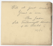 BEN JORDAN 1933 BOXING AUTOGRAPH