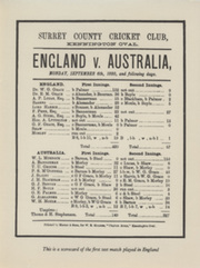 ENGLAND V AUSTRALIA 1880 SOUVENIR CRICKET SCORECARD