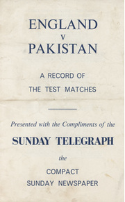 ENGLAND V PAKISTAN: A RECORD OF THE TEST MATCHES 1962