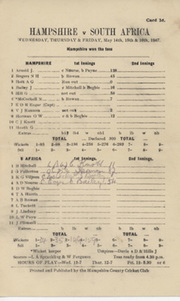 HAMPSHIRE V SOUTH AFRICA 1947 CRICKET SCORECARD