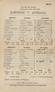 HAMPSHIRE V AUSTRALIA 1948 CRICKET SCORECARD