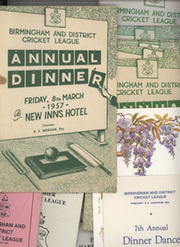 BIRMINGHAM AND DISTRICT CRICKET LEAGUE DINNER MENUS 1957-1998 + HANDBOOKS ETC. (27 ITEMS)