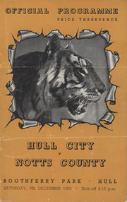HULL CITY V NOTTS COUNTY 1952-53 FOOTBALL PROGRAMME