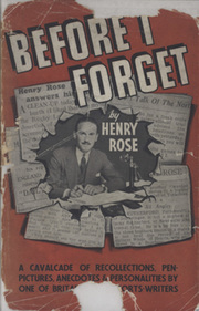 BEFORE I FORGET (AUTHOR DIED IN MUNICH AIR DISASTER)