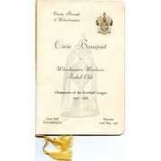 WOLVERHAMPTON WANDERERS CIVIC RECEPTION MENU 1958