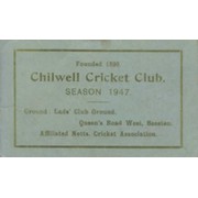 CHILWELL CRICKET CLUB (NOTTINGHAMSHIRE) FIXTURES CARD 1947