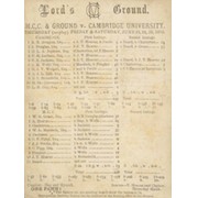 M.C.C. AND GROUND V CAMBRIDGE UNIVERSITY 1892 CRICKET SCORECARD