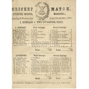I ZINGARI V THE LIVERPOOL CLUB 1860 CRICKET SCORECARD