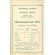 TOTTENHAM HOTSPUR V PLYMOUTH ARGYLE 1937 FOOTBALL RAILWAY HANDBILL