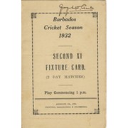 BARBADOS CRICKET SEASON 1932 (2ND XI FIXTURE CARD)