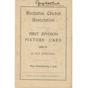 BARBADOS CRICKET SEASON 1936-37 (FIXTURE CARD)