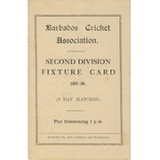 BARBADOS CRICKET SEASON 1937-38 (2ND DIVISION FIXTURE CARD)