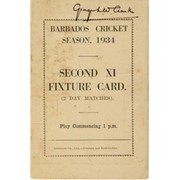 BARBADOS CRICKET SEASON 1934 (2ND XI FIXTURE CARD)