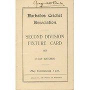 BARBADOS CRICKET SEASON 1938 (2ND DIVISION FIXTURE CARD)