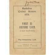 BARBADOS CRICKET SEASON 1931 (FIXTURE CARD)