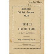 BARBADOS CRICKET SEASON 1932 (FIXTURE CARD)