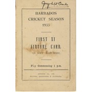BARBADOS CRICKET SEASON 1933 (FIXTURE CARD)