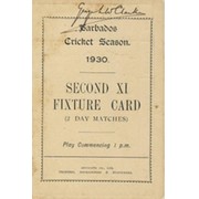 BARBADOS CRICKET SEASON 1930 (2ND XI FIXTURE CARD)