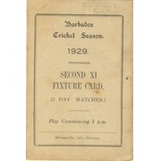 BARBADOS CRICKET SEASON 1929 (2ND XI FIXTURE CARD)