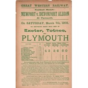 NEWPORT V DEVONPORT ALBION 1903 FOOTBALL RAILWAY HANDBILL